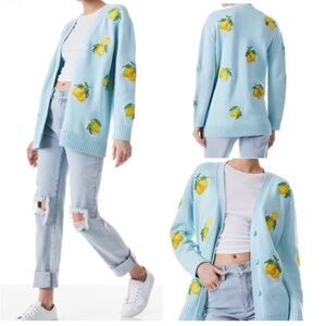 Alice + Olivia Bradford Lemon Cardigan in Powder Blue Combo